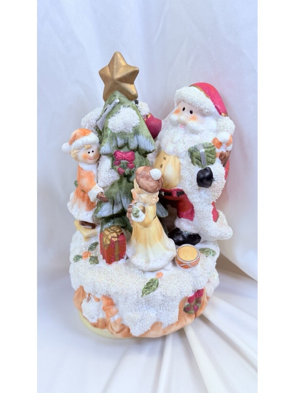 Santa Claus Decorating Tree Musical Figurine O Christmas Tree Ceramic 8" Tall